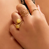Double Ball Adjustable Ring in 24ct Gold & Milky Amber