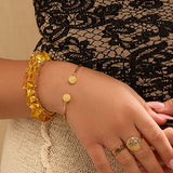 Double Ball Cuff Bangle in 24ct Gold & Milky Amber