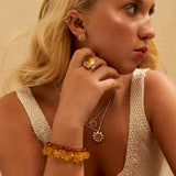 Organic Lemon Amber Stretch Bracelet in Silver