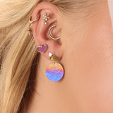 Disc Drop Earrings in Rainbow Titanium & Sterling Silver 24ct Gold