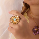 Ethereal Flower Statement Ring with Natural Ethiopian Opal, Silver & Gold