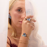 Single Flower Bangle in Silver with 24ct Gold & Blue Titanium