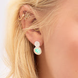 Double Circle Stud Earrings in Silver and Ethiopian Opal