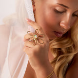 Free Spirit Flower Ring with Ethiopian Opal in Solid 925 Sterling Silver and Gold