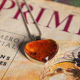 Statement Heart Cognac Amber and Silver Necklace - Natural Designer Gemstone