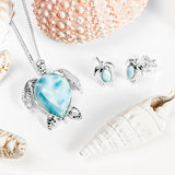 Sea Turtle Necklace in Silver and Larimar