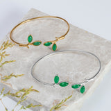 Simple Olive Leaf Branch Bangle in Silver and Green Onyx