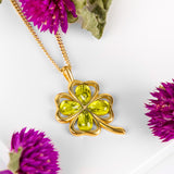 Lucky Four Leaf Clover Necklace in Silver with 24ct Gold & Peridot