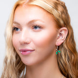 Simple Olive Leaf Branch Hook Earrings in Silver and Green Onyx