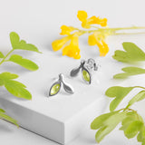 Tiny Leaf Stud Earrings in Silver & Peridot