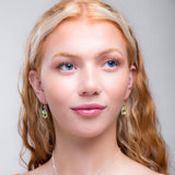 Leaf Motif Hook Earrings in Silver & Peridot