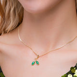 Simple Olive Leaf Branch Necklace in Silver with 24ct Gold & Green Onyx