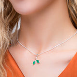 Simple Olive Leaf Branch Necklace in Silver and Green Onyx