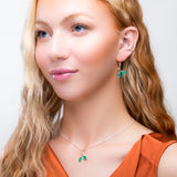 Simple Olive Leaf Branch Necklace in Silver and Green Onyx