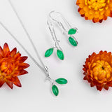 Simple Olive Leaf Branch Hook Earrings in Silver and Green Onyx