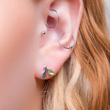 Tiny Leaf Stud Earrings in Silver & Peridot