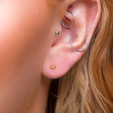 Tiny Double Leaf Stud Earrings in Silver with 24ct Gold