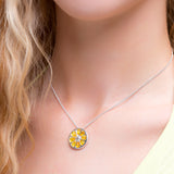 Lemon Slice Fruit Necklace in Silver and Yellow Amber