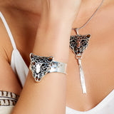 Magnificent Leopard Head Bangle in Silver and Amber
