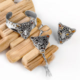 Magnificent Leopard Head Bangle in Silver and Amber