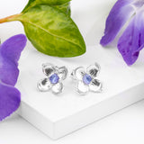 Large Lilac Flower Stud Earrings in Silver & Tanzanite