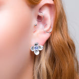 Large Lilac Flower Stud Earrings in Silver & Tanzanite