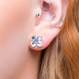 Small Lilac Flower Stud Earrings in Silver & Tanzanite