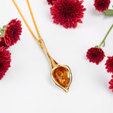 Lily Flower Necklace in Silver with 24ct Gold and Amber