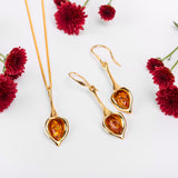 Lily Flower Necklace in Silver with 24ct Gold and Amber