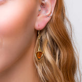 Lily Flower Drop Earrings in Silver with 24ct Gold & Amber