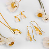 Lily of the Valley Flower Stud Earrings in Silver with 24ct Gold & Mother of Pearl