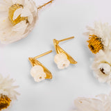 Lily of the Valley Flower Stud Earrings in Silver with 24ct Gold & Mother of Pearl