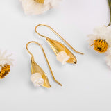Lily of the Valley Flower Drop Earrings in Silver with 24ct Gold & Mother of Pearl