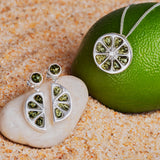Lime Slice Fruit Necklace in Silver and Green Amber