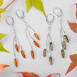 Dangle Drop Earrings in Silver and Green Amber