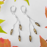 Dangle Drop Earrings in Silver and Green Amber