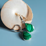 Handmade Malachite Hoop Statement Earrings - Natural Designer Gemstones