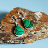 Handmade Malachite Hoop Statement Earrings - Natural Designer Gemstones