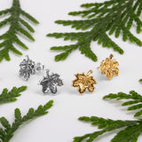 Maple Leaf Stud Earrings in Silver with 24ct Gold