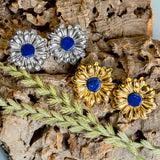 Marguerite Daisy Stud Earrings in Silver and Lapis Lazuli