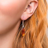 Marquise Cut Drop Earrings in Sterling Silver & Cognac Amber