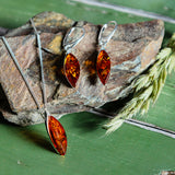 Marquise Cut Drop Earrings in Sterling Silver & Cognac Amber