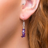 Mini Nugget Bead Hook Earrings in Silver & Amethyst