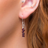 Mini Nugget Bead Hook Earrings in Silver & Garnet