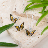 Miniature Butterfly Necklace in Silver and Amber