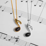 Quaver Music Note Necklace in Silver and Black Onyx