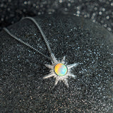 Nautical Wind Rose Necklace in Silver and Ethiopian Opal