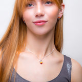 Sunset Teardrop with Leaf Necklace in Silver and Amber