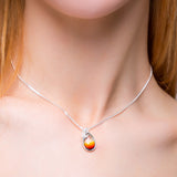 Sunset Teardrop with Leaf Necklace in Silver and Amber
