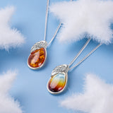 Sunset Teardrop with Leaf Necklace in Silver and Amber